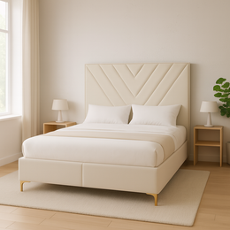 LIT COFFRE ELMAS CRÈME / PIEDS DORÉ