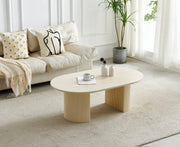 TABLE BASSE CALYPSO EFFET TRAVERTIN / PIEDS BEIGE