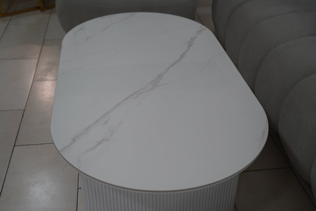 TABLE BASSE JOSÉPHINE EFFET MARBRÉ / PIEDS BLANC
