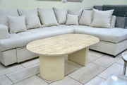TABLE BASSE CALYPSO EFFET TRAVERTIN / PIEDS BEIGE