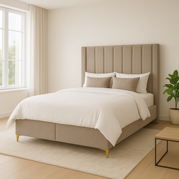 LIT COFFRE MARSEILLE TAUPE / PIEDS DORÉ