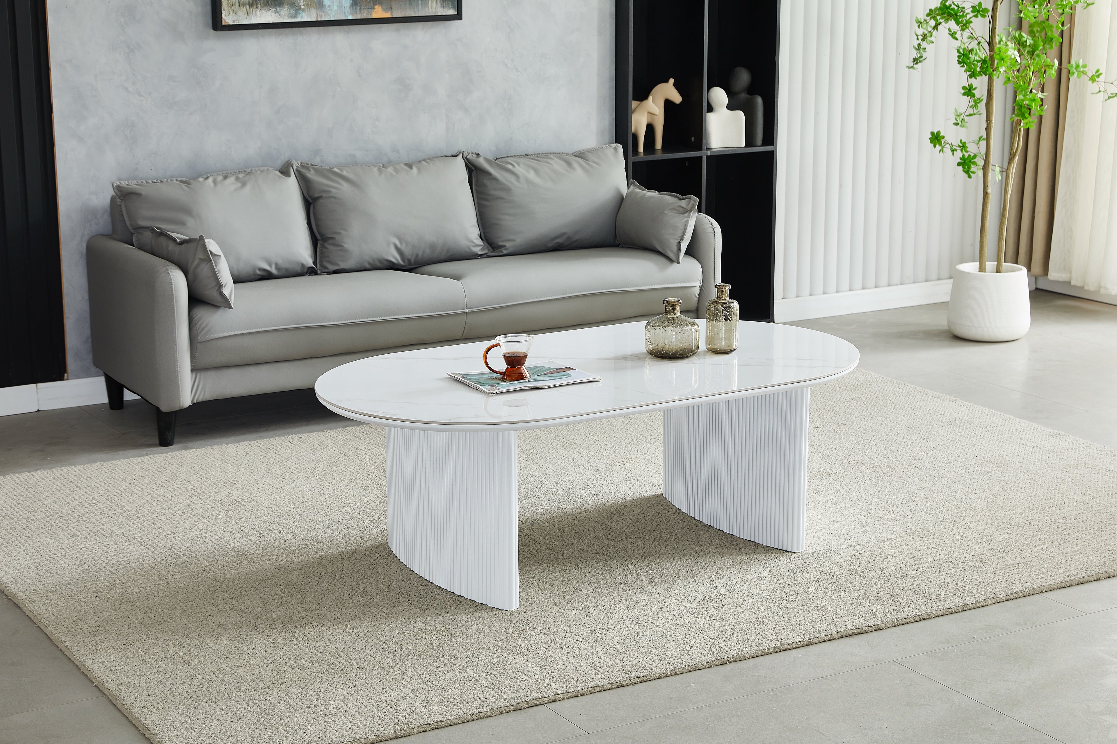 TABLE BASSE JOSÉPHINE EFFET MARBRÉ / PIEDS BLANC