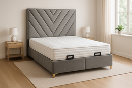 LIT COFFRE ELMAS TAUPE / PIEDS DORÉ