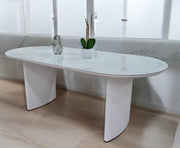 TABLE REPAS JOSÉPHINE EFFET MARBRÉ / PIEDS BLANC