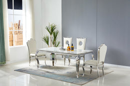 TABLE REPAS BAROQUE EFFET MARBRÉ / PIEDS ARGENTÉ