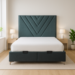 LIT COFFRE ELMAS GRIS / PIEDS ARGENTÉ