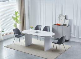 TABLE REPAS JOSÉPHINE EFFET MARBRÉ / PIEDS BLANC