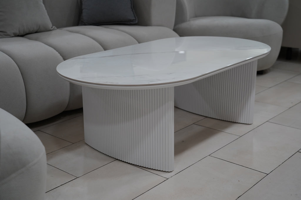TABLE BASSE JOSÉPHINE EFFET MARBRÉ / PIEDS BLANC