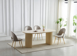 TABLE REPAS CALYPSO EFFET TRAVERTIN / PIEDS BEIGE