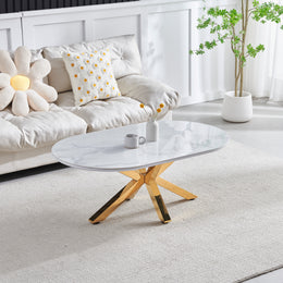 TABLE BASSE OPHÉLIA EFFET MARBRÉ / PIEDS DORÉ