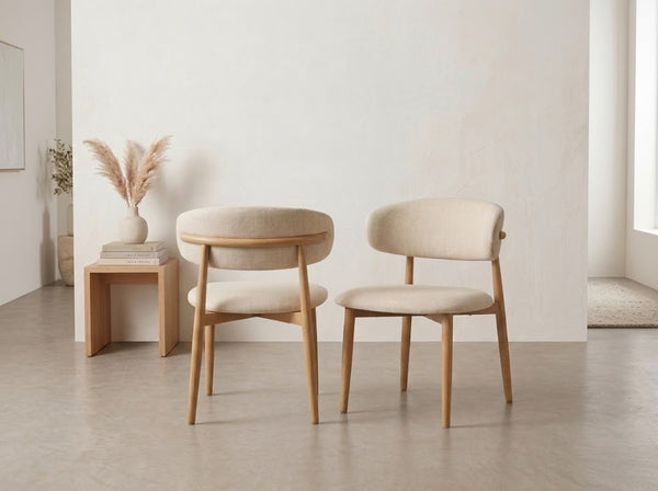 CHAISE LUCILE TISSU BEIGE / PIEDS BOIS