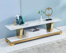 MEUBLE TV 602 EFFET MARBRÉ / PIEDS DORÉ