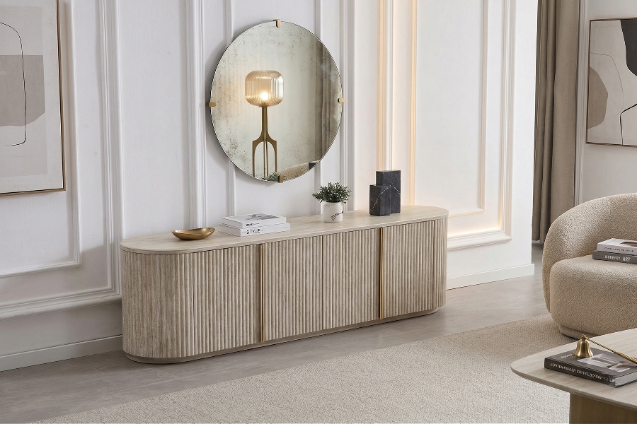 MEUBLE TV CALYPSO FULL TRAVERTIN EFFET TRAVERTIN