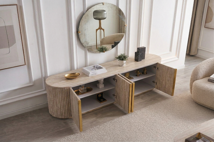MEUBLE TV CALYPSO FULL TRAVERTIN EFFET TRAVERTIN