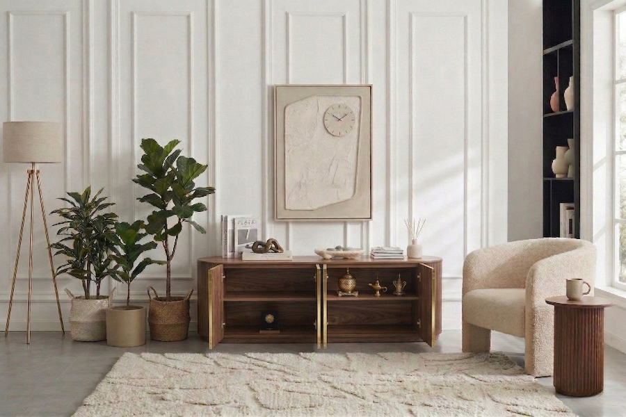 MEUBLE TV CALYPSO EFFET TRAVERTIN NOYER