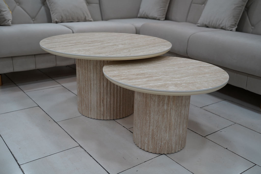TABLE BASSE GIGOGNE CALYPSO FULL TRAVERTIN EFFET TRAVERTIN