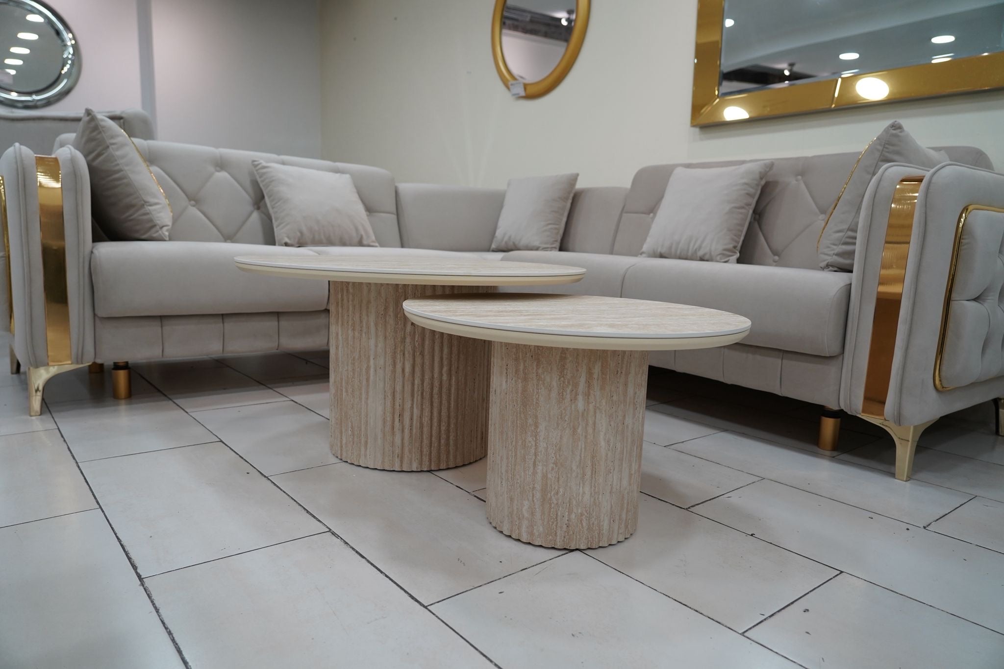 TABLE BASSE GIGOGNE CALYPSO FULL TRAVERTIN EFFET TRAVERTIN
