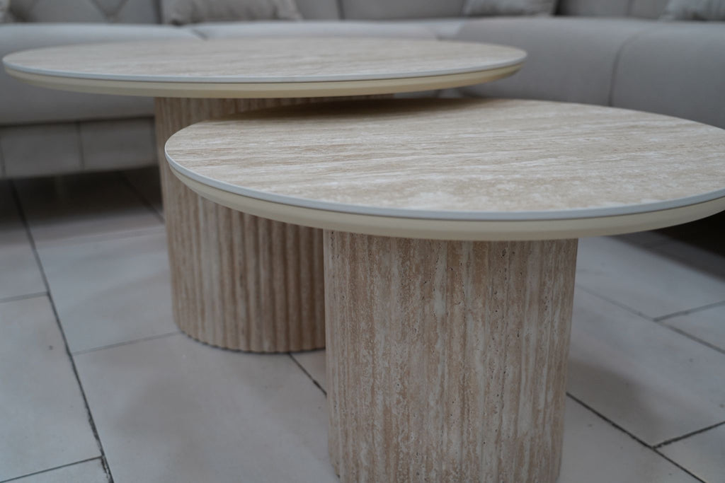 TABLE BASSE GIGOGNE CALYPSO FULL TRAVERTIN EFFET TRAVERTIN