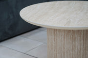 TABLE BASSE RONDE CALYPSO FULL TRAVERTIN EFFET TRAVERTIN