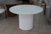 TABLE REPAS RONDE LIVIA EFFET MARBRÉ / PIED BLANC
