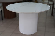 TABLE REPAS RONDE LIVIA EFFET MARBRÉ / PIED BLANC