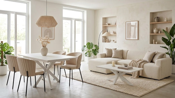 PACK SILVIA WHITE - TABLE REPAS + 4 CHAISES + TABLE BASSE