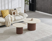 TABLE BASSE GIGOGNE CALYPSO EFFET TRAVERTIN / PIEDS NOYER