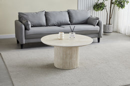 TABLE BASSE RONDE CALYPSO FULL TRAVERTIN EFFET TRAVERTIN