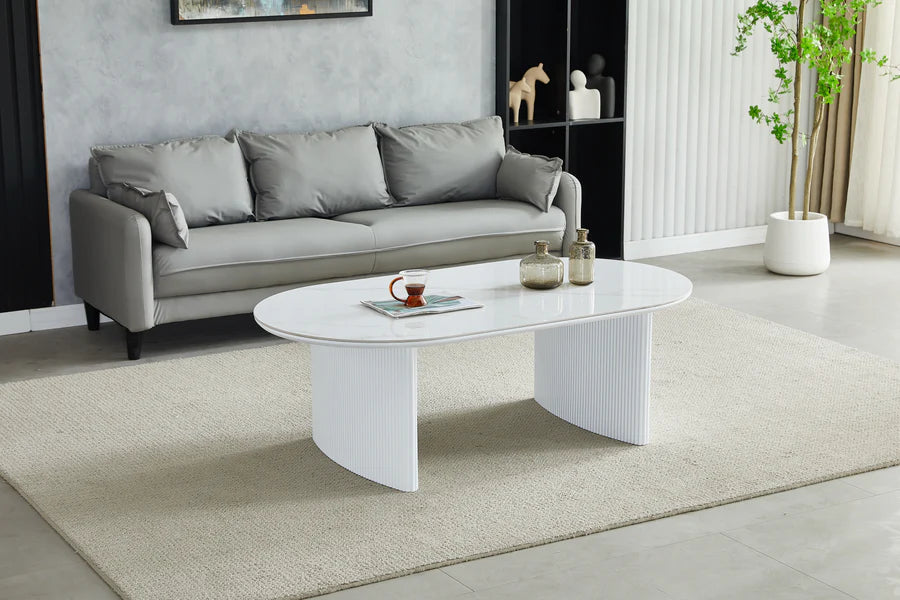 TABLE BASSE JOSÉPHINE MARBRÉ / PIEDS BLANC
