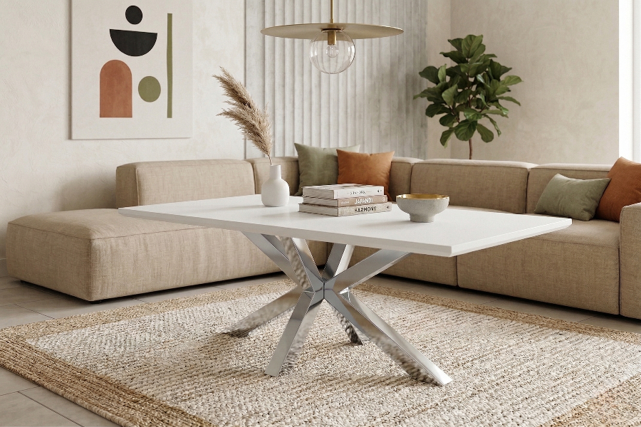 TABLE BASSE SILVIA BLANC / PIEDS BLANC