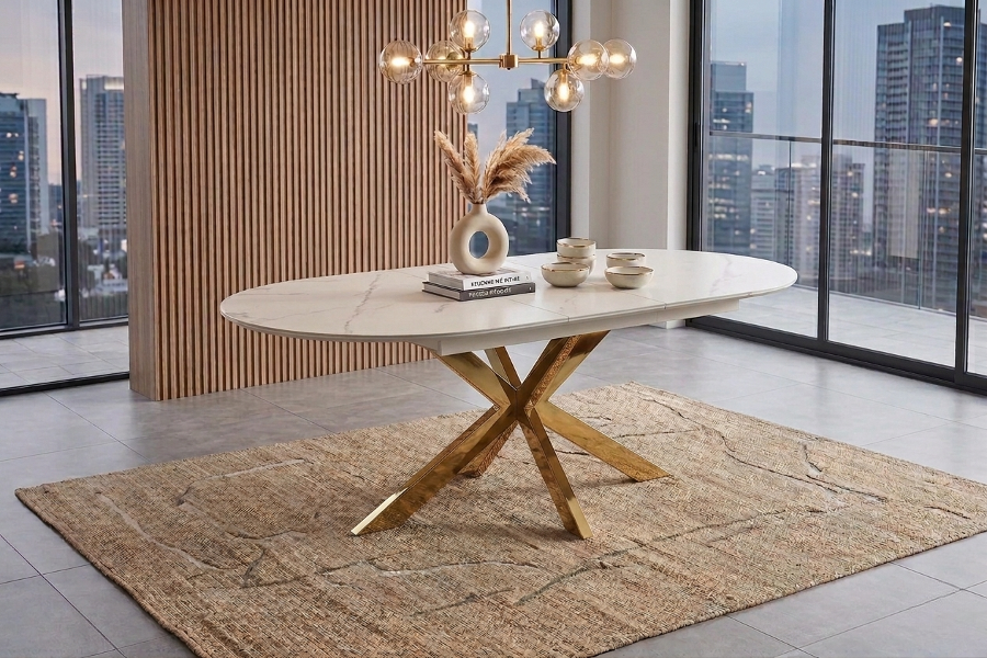 TABLE REPAS OVALE OPHÉLIA EXTENSIBLE EFFET MARBRÉ