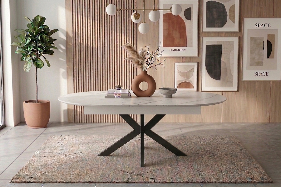 TABLE REPAS OVALE OPHÉLIA EXTENSIBLE EFFET MARBRÉ