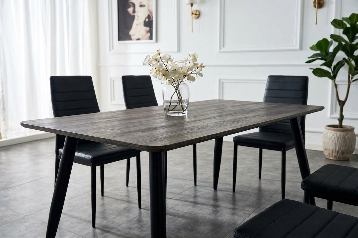 TABLE REPAS AMMO EFFET NOYER / PIEDS NOIR
