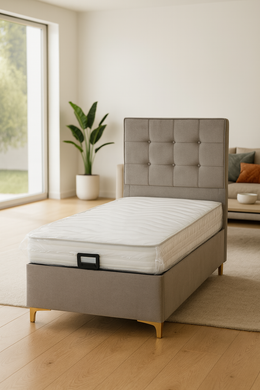 LIT COFFRE VISION TAUPE / PIEDS DORÉ