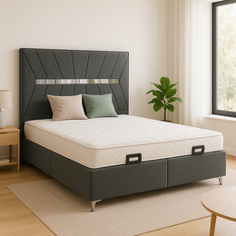 LIT COFFRE HAYAL GRIS / PIEDS ARGENTÉ